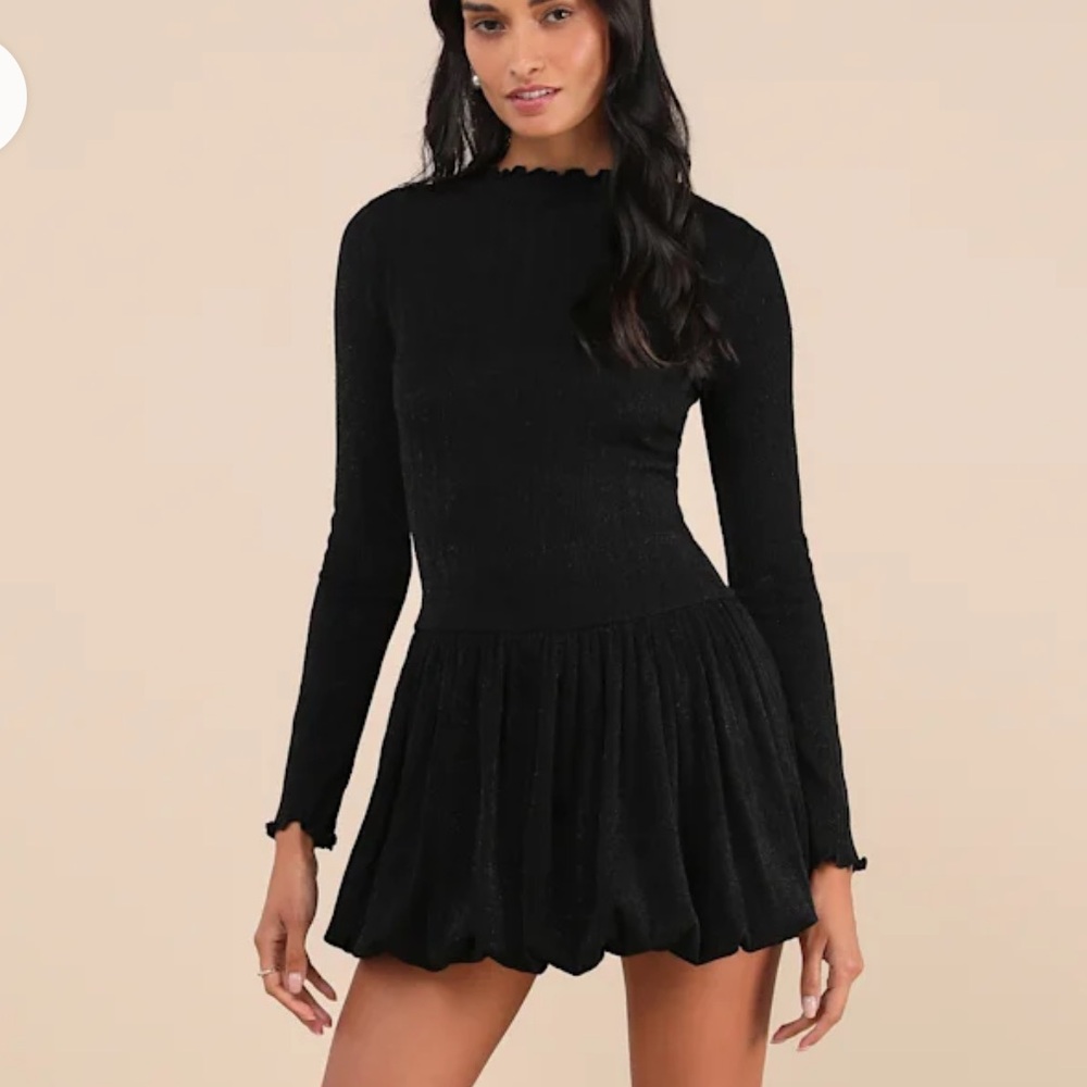 Lulus Black Ribbed Bubble-Hem Mini Dress